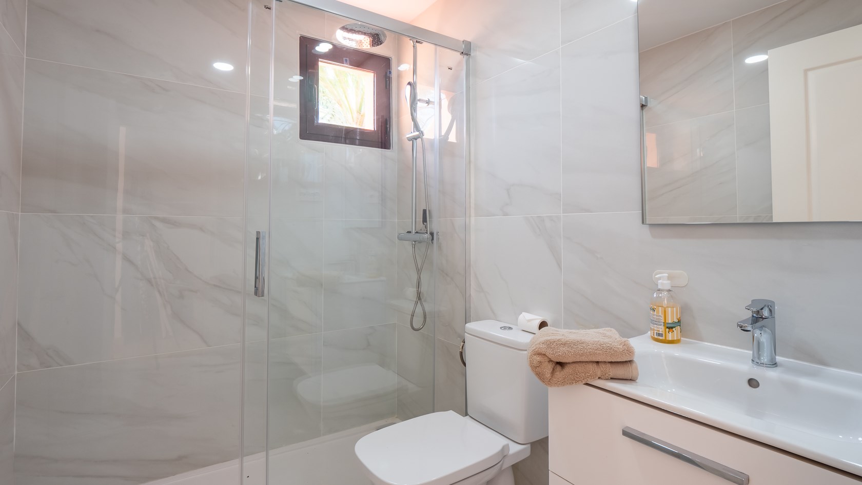 Upstairs bathroom with walk-in shower